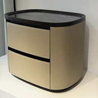 Table de chevet moderne en cuir écologique fait main, 2 tiroirs, plateau en bois brun Venise, bois massif multicouche, style salle à manger doux