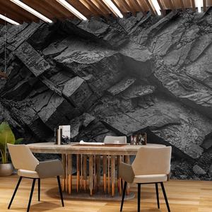 Dinding batu hitam dengan tekstur batu alami 3d, wallpaper dekorasi rumah - Product Image 6