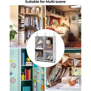 Hanging Closet Organizer 6 Section Fabric <b>Storage</b> With Metal Rod For Bedroom Clothing Organization Foldable Rectangular Design - Product Image 5