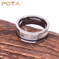 POYA Jewelry Hochglanz 8mm Wolfram karbid Ehering Natur geweih und Black Rubber Inlay Herren Verlobung sring