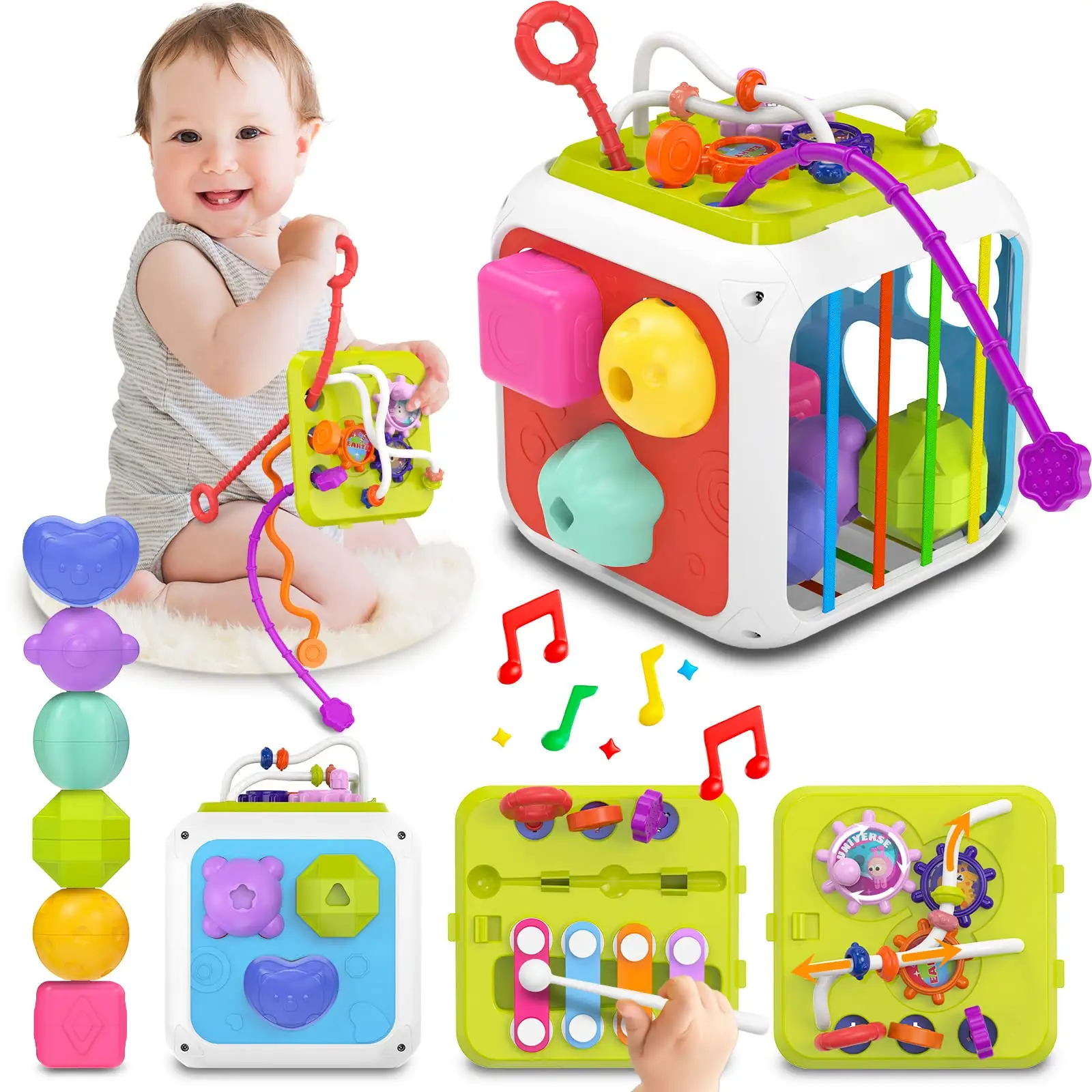 7-in-1 bé Sensory Montessori đồ chơi, Toddler đồ chơi cho 1 2 năm tuổi chàng trai cô gái quà tặng, đa chức năng học tập giáo dục mầm non đồ chơi