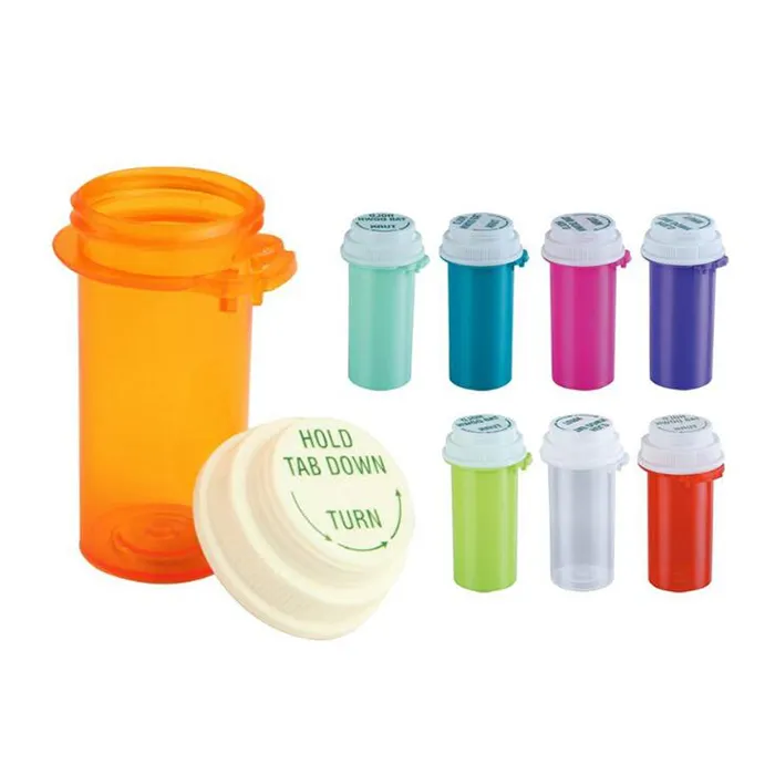 Topi reversibel Vial 8dr 13dr 16dr cetakan layar tutup jepret botol obat plastik dengan tutup Push Down dan Turn Lock