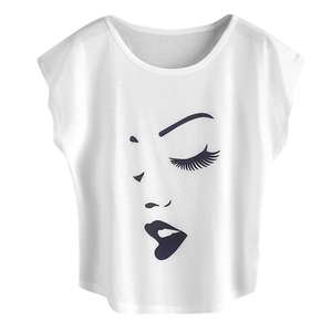 Camiseta de algodón de cuello redondo para mujer, corte ajustado, ligera, transpirable, elástica, cómoda, estilo urbano, venta al por mayor - Product Image 2