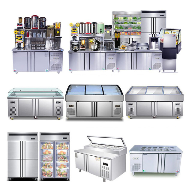 Ice Table Refrigerated Display Cabinet Milk Tea bar Work Table Salad Pizza Preservation Operation Table Milk Tea Shop bar