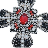 En gros 15cm Croix Perlée Perle Applique Strass Patches Coloré À Coudre pour Vêtement
