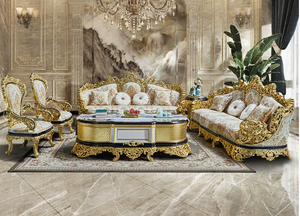 French Luxury All Solid Wood Sectional <b>Sofa</b> European Living Room with Gold Foil Imported Fabric High-end <b>Sofa</b> Set for <b>Hotel</b> Use - Product Image 2