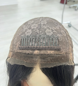 Peluca Americana de Cabello Humano para Judíos, con Parte Superior de Seda y Línea de Cabello de Encaje, Color Castaño con Reflejos Decolorados, Nudos Decolorados, para Bodas - Product Image 1