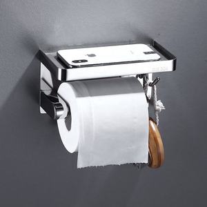 Porte-papier toilette mural moderne avec étagère pour appareil mobile, distributeur de rouleaux de papier toilette en acier inoxydable pour salle de bain - Product Image 4