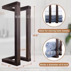 <b>Wooden</b> Towel Rack <b>Rustic</b> Style Wall Mounted For Bathroom Hotel Use Single Layer <b>Shelf</b> Design Brown And White - Product Image 4