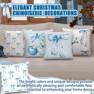 Fundas de Almohada de Tela Mindsoft Coquette Blue Bow de 18x18 Pulgadas - Diseño Navideño Estético de Acuarela para Decoración de Dormitorio y Sala de Estar - Product Image 4