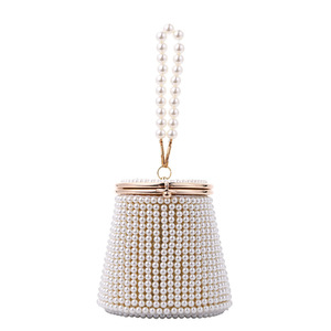 Elegante Borsa da Sera con Perle per Matrimoni e Feste Nuziali, <span class=keywords><strong>Pochette</strong></span> con Perline, Borsa a Secchiello con Tracolla di Perle e Cornice Dorata - Product Image 6