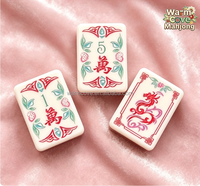 Ensemble de tuiles de mahjong en acrylique de luxe, style américain, motif opale rose, avec motifs classiques chinois, idéal pour le thé de l'après-midi (vente en gros)