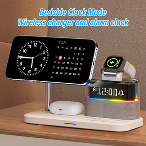 Chargeur sans fil rapide 15W avec lampe de nuit RGB et réveil numérique, station de charge sans fil magnétique pour téléphone portable - Product Image 4