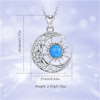 Collar vintage de Plata de Ley 925 con nudo celta, colgante de media luna y sol con ópalo azul