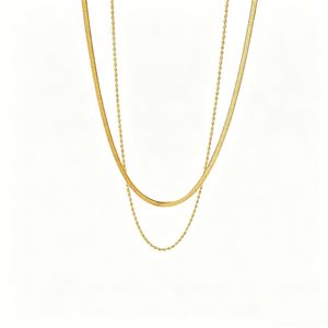 Collier double couche en alliage de zinc couleur or acier, design géométrique, mode décontractée - Product Image 5