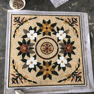 Mosaico de mármol con diseño floral de piedra natural de Foshan, mural con forma de medalla para entrada, patrón personalizado, baldosas de rompecabezas marrones para suelo. - Product Image 4