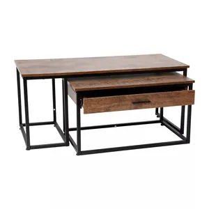 Table de centre de meubles de maison table basse gigogne en grain de bois