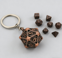Porte-clés en métal creux D20, alliage de zinc, gravé dragon, avec mini-dés pour accessoires de jeu de rôle de table DND
