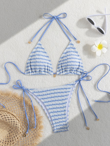 Nuevo <span class=keywords><strong>Bikini</strong></span> Sexy Europeo Americano de Dos Piezas con Tiras y Encaje, Top Triangular de Chifón, Traje de Baño para Mujer, Estilo Instagram para Vacaciones en la Playa - Product Image 5