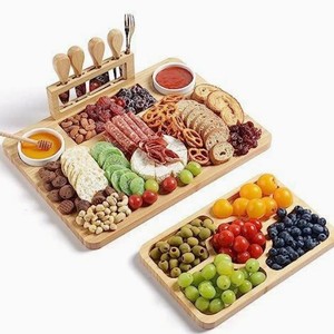Bamboo <b>Cheese</b> Board <b>Set</b> With <b>Knife</b> 4 Pieces Durable Cutting Board For Food Serving - Product Image 1