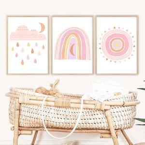 Fiori del cuore della nuvola arcobaleno di potere dei cartoni animati dei manifesti di arte della parete della tela delle stampe della parete rosa della <span class=keywords><strong>camera</strong></span> dei bambini del bambino decorazione - Product Image 2