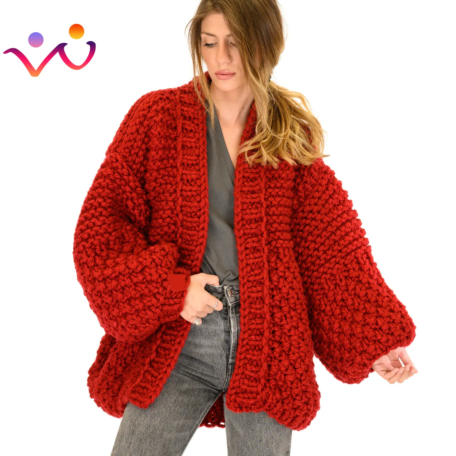 6 couleurs froid hiver lanterne manches Cardigan femme pull chaud manteau 2024 fait à la main épais tricoté pull femmes