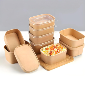 Bol en papier kraft rectangulaire jetable écologique 500ml/650ml/750ml/1000ml, anti-fuite, qualité alimentaire, pour sushi, salade, à emporter - Product Image 6