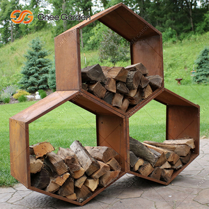 GNEE Modern Heavy Duty Anti-Rust Corten Steel Hexagon Log Holder Fireplace Screen Outdoor Firewood Storage Home <b>Decor</b> Washable - Product Image 4