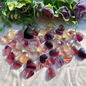 Kindfull Wholesale Crystal Natural Stone Small Size Healing Product Energy Quartz Candy Fluorite Crystal Heart For Gifts