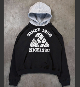 Sudadera con Capucha Y2K de Estilo Urbano Personalizado, Estampado Gráfico, Lavado Desgastado, Letras Impresas, Vintage, 100% Algodón, Sin Cepillar, Talla Grande, Patchwork - Product Image 2