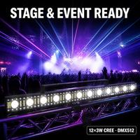 Projecteur Stroboscopique LED CREE 12x3W DMX512 à Effet Pixel, Éclairage de Scène, Effet Chase Wash, pour DJ, Fêtes, Concerts, Bars, 60W 5000K/3500K