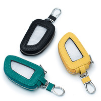 Porte-clés de voiture avec fenêtre transparente et fermeture éclair, en cuir PU Litchi, étui de protection pour télécommande de voiture, porte-clés robuste en métal