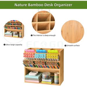 Organisateur de stylo de bureau en bambou, porte-crayon avec rangement à 9 compartiments, organisateur multifonctionnel - Product Image 2