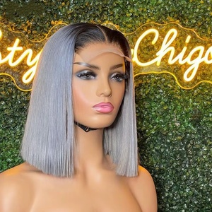 Brazil tóc con người phía trước Tóc Giả Giá Rẻ Bán Hot grey thẳng <span class=keywords><strong>Bob</strong></span> đôi rút ra trong suốt HD đầy đủ ren phía trước tóc giả - Product Image 4