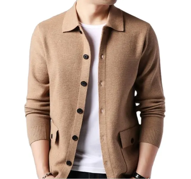 Custom OEM ODM button down chunky thick knitted jacket cardigan winter turn down polo collar cardigan