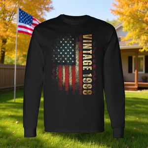 Camiseta vintage de manga larga con bandera americana de 1988, regalo de 37 cumpleaños para hombre - Product Image 3