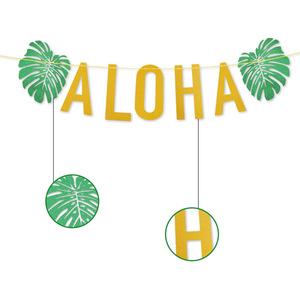Bandera de papel brillante <span class=keywords><strong>ALOHA</strong></span> de árbol de coco Hawaiano para fiesta de verano y decoración de aula para niños, vajilla y decoraciones de mesa - Product Image 3