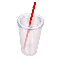 Gobelet à café réutilisable en AS de 480 ml (16 oz) avec couvercle et paille, isolant, sans BPA, en plastique double paroi avec couvercle et paille