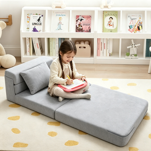 เก้าอี้เด็กปรับเปลี่ยนได้สีเทาแบบมินิมอล 2-in-1 โซฟาเบดเด็กนั่งสบาย ซักล้างได้ เฟอร์นิเจอร์เด็กสำหรับห้องเล่นและห้องนอน - Product Image 3