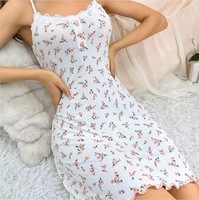 Robe sexy pour femme de style européen et américain, col en V, imprimé floral, nuisette transfrontalière à bretelles, taille élastique confortable pour l'été