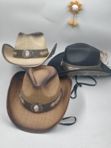 Sombrero de vaquero de paja de papel para hombre, estilo Texas, con ala moldeable, tipo Stetson, personalizado, de ganchillo - Product Image 4