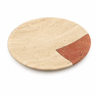 Plateau de service rond en travertin rouge beige NANWEI, deux tons, vente en gros personnalisée pour table à manger, décoration d'hôtel