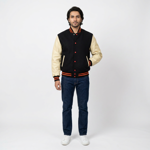 Custom Made High Quality Varsity Letterman <b>Baseball</b> <b>Jacket</b> <b>for</b> <b>Men</b> 100% LeatherWool Canvas Fabric Stand Front Logo Placement - Product Image 1