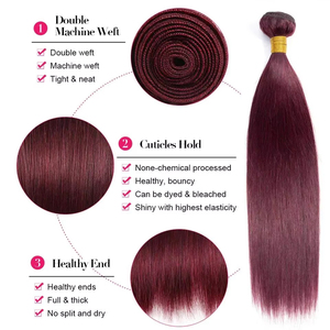 Bordeaux fasci di <span class=keywords><strong>capelli</strong></span> umani lisci 1 fasci di <span class=keywords><strong>capelli</strong></span> Remy brasiliani 99j fasci 100% <span class=keywords><strong>capelli</strong></span> non trasformati intrecciano vino rosso 30 pollici - Product Image 3