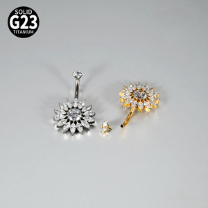 Piercing all'<span class=keywords><strong>Ombelico</strong></span> in Titanio F136 Elettroplaccato a Forma di Girasole con Zirconia Incastonata con Precisione, Filettatura Interna - Product Image 3