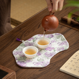 Brocade Floral Butterfly Tea <b>Mat</b> Set Washable Tea Ceremony Accessories - Product Image 4
