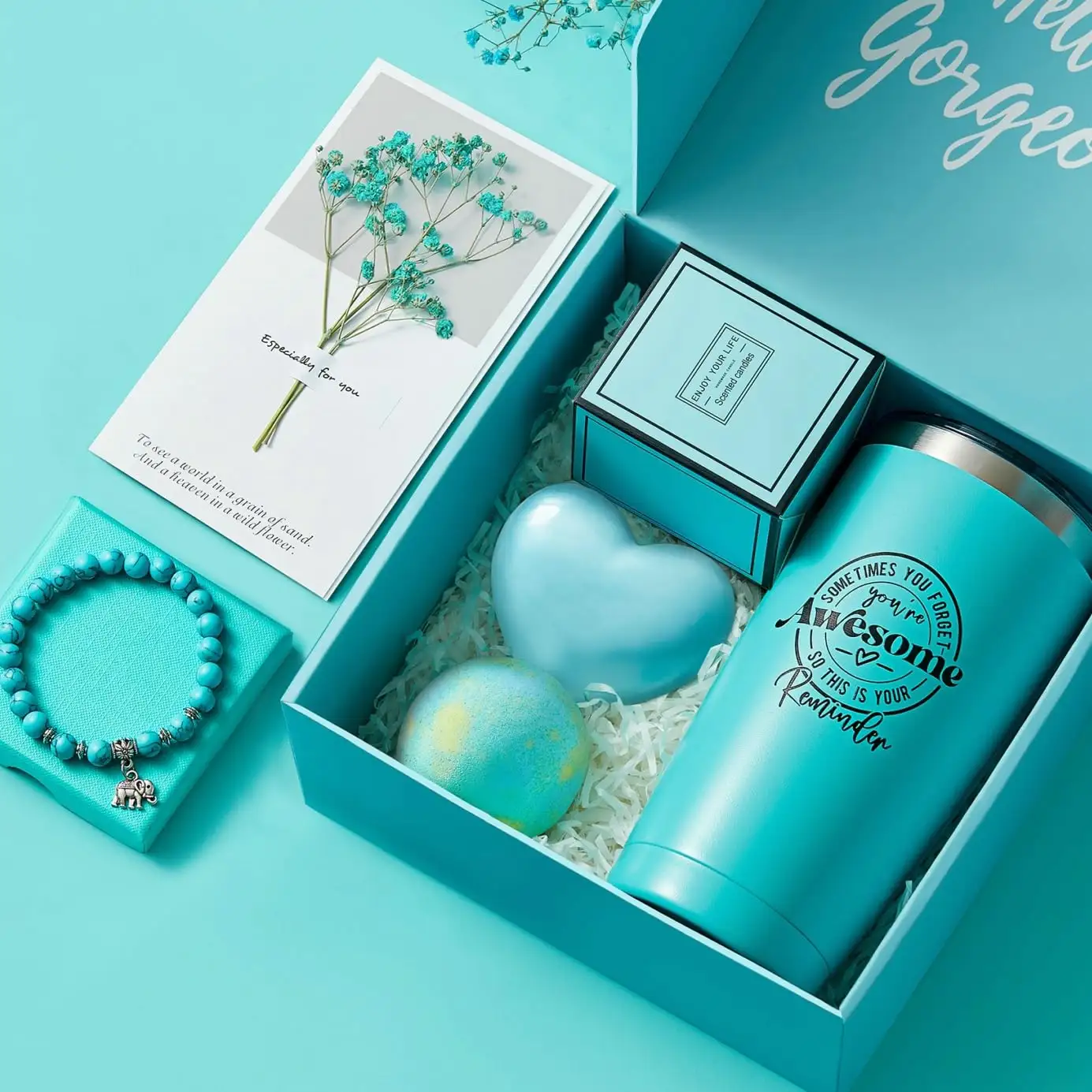 Cadeaux d'anniversaire de luxe pour les femmes avec bracelet turquoise aromathérapie bougie savon fait main bombe de bain obtenir bien bientôt Spa Gift Set