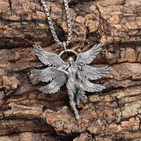 Collier pendentif ange à six ailes vintage avec chaîne en bambou, bijoux unisexes de style européen et américain en alliage
