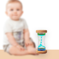 Minuteur en bois poli bicolore Kidpik, écologique, arc-en-ciel bleu-vert, avec liquide