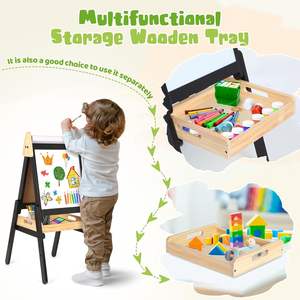 Caballete de Madera Plegable, <span class=keywords><strong>Pizarra</strong></span> Magnética Negra, Ajustable, de Doble Cara, para Niños, con Bandeja de Madera y Rollo de Papel - Product Image 3